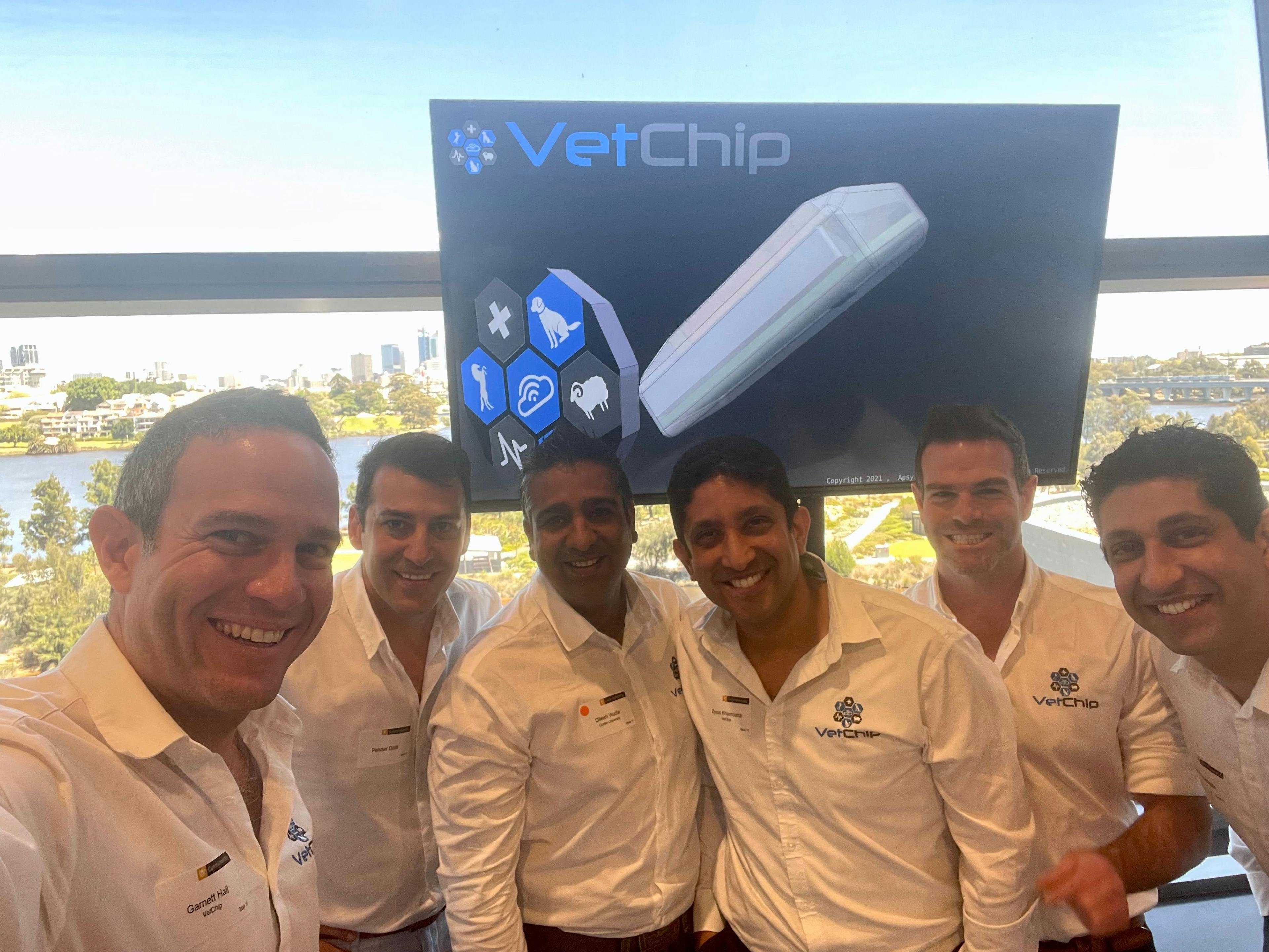 The VetChip team pictured with co-founder Dr Garnett Hall (Photo courtesy of VetChip).