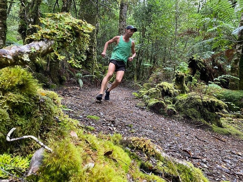 Sam Burke, BVMS, BSc, on a jog sporting his sustainable running shoes (Photo courtesy of Tarkine). 