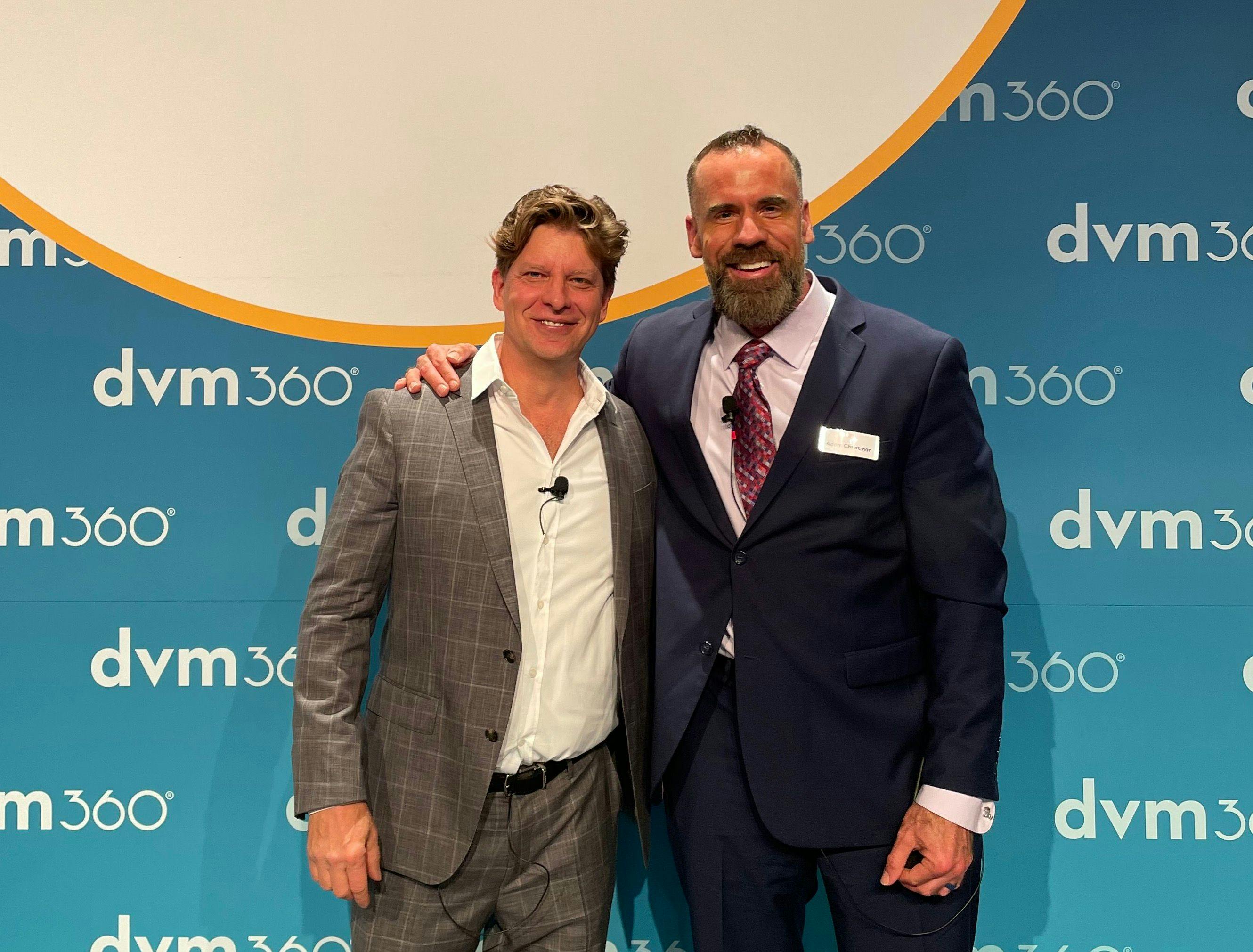 Keynote speaker Bash Halow, LVT, CVPM (left), alongside our Chief Veterinary Officer, Adam Christman, DVM, MBA (right) in Charlotte, North Carolina at the Fetch dvm360® conference.
