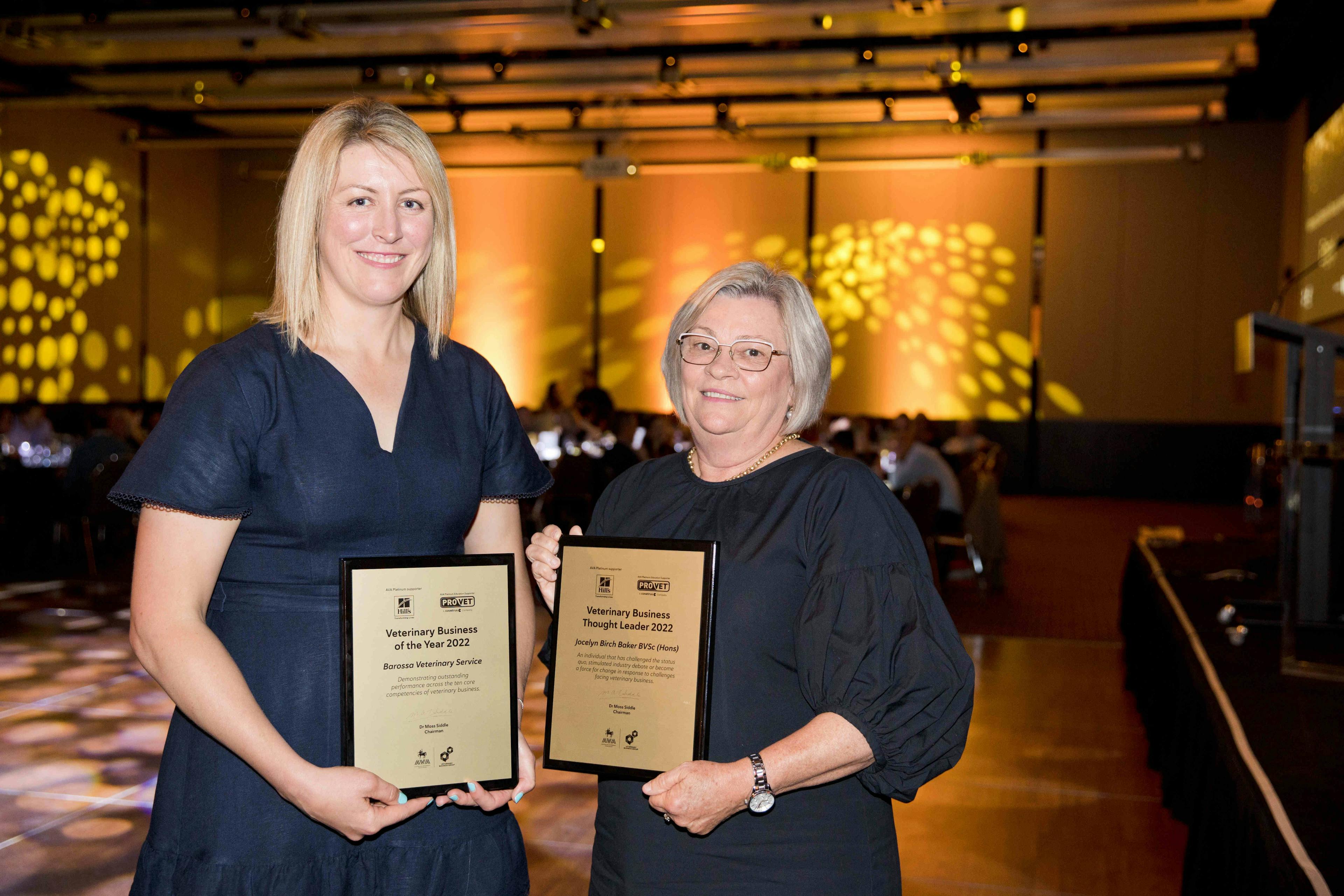 Dr Harper (left), recipient of the VBG Veterinary Business of the Year 2022 award; and Dr Birch Baker (right), recipient of the VBG Veterinary Business Thought Leader 2022 award  (Photo courtesy of AVA). 