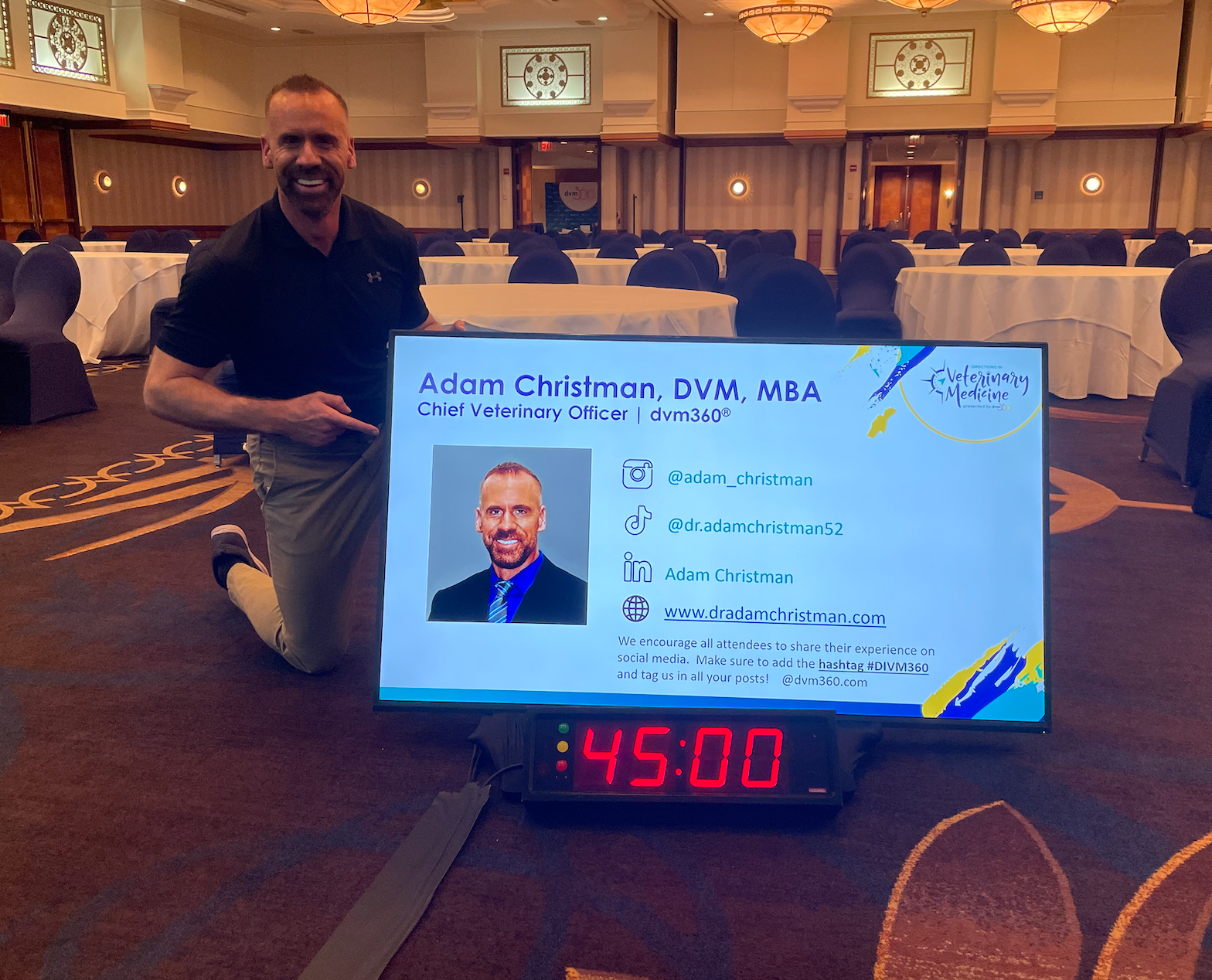 Dr Adam Christman, dvm360 chief veterinary officer, all smiles and ready for a day chock full of veterinary education at the DIVM symposium in Arlington, Virginia. 