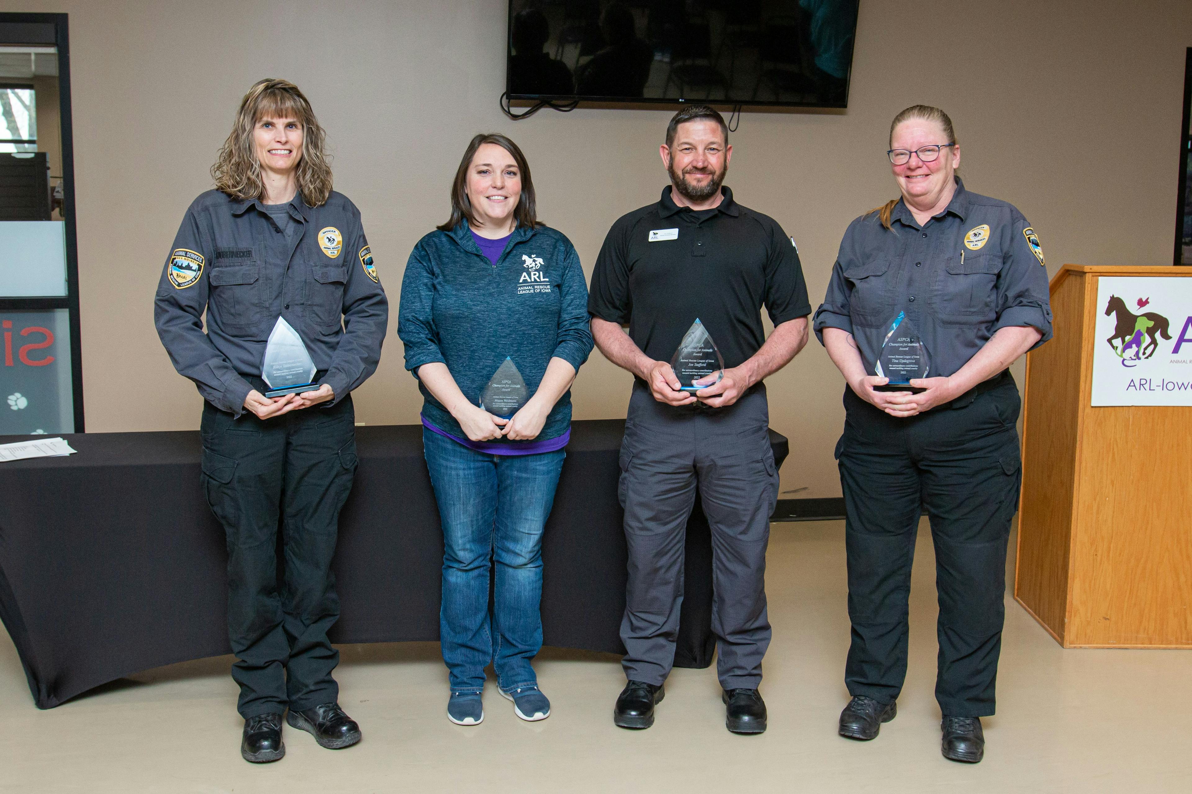 Robyn Dobernecker, Joe Stafford, Tina Updegrove and Megan Wiedmann with the Animal Rescue League of Iowa (Image courtesy of ASPCA). 