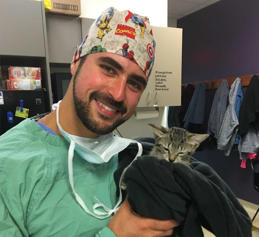 veterinary student with cat