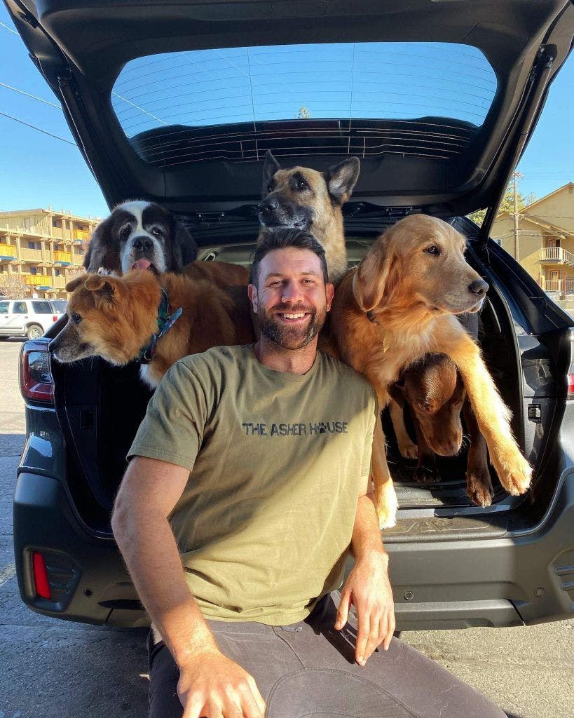 Lee Asher, founder of The Asher House, pictured with his rescue dogs (Photo courtesy of Antinol).  