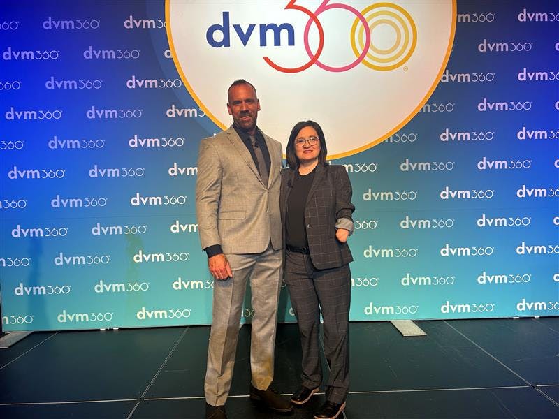 Brandy Duhon, DVM, with Adam Christman, DVM, MBA at the Fetch Coastal Conference in Atlantic City, New Jersey. 