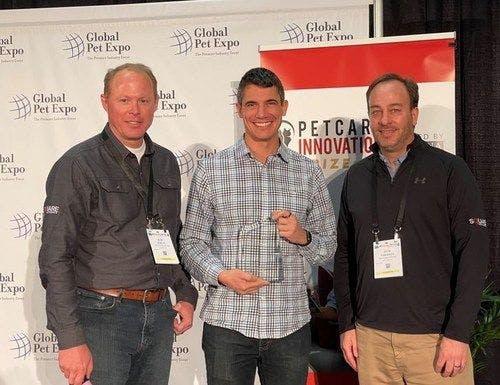 Left to right: Blair Morgan, co-lead of Purina's 9 Square Ventures group, and vice president, strategy and innovation for Purina; Leo Trottier, founder & CEO FluentPet; and David Narkiewicz, co-founder of Purina’s 9 Square Ventures group, general counsel and chief legal officer for Purina (Photo courtesy of Nestle Purina PetCare).