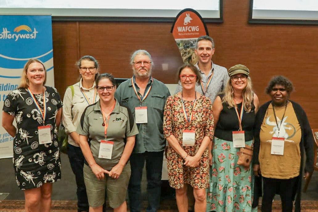 Dr Bruce Webber (fourth from left) and members of the WA Feral Cat Working Group. 